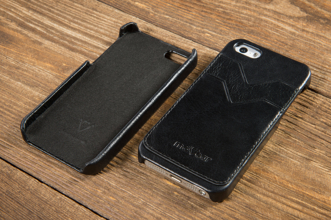 moVear backCover S+ Skórzane Etui Plecki do Apple iPhone SE / 5s / 5 | Skóra Vintage | Czarny