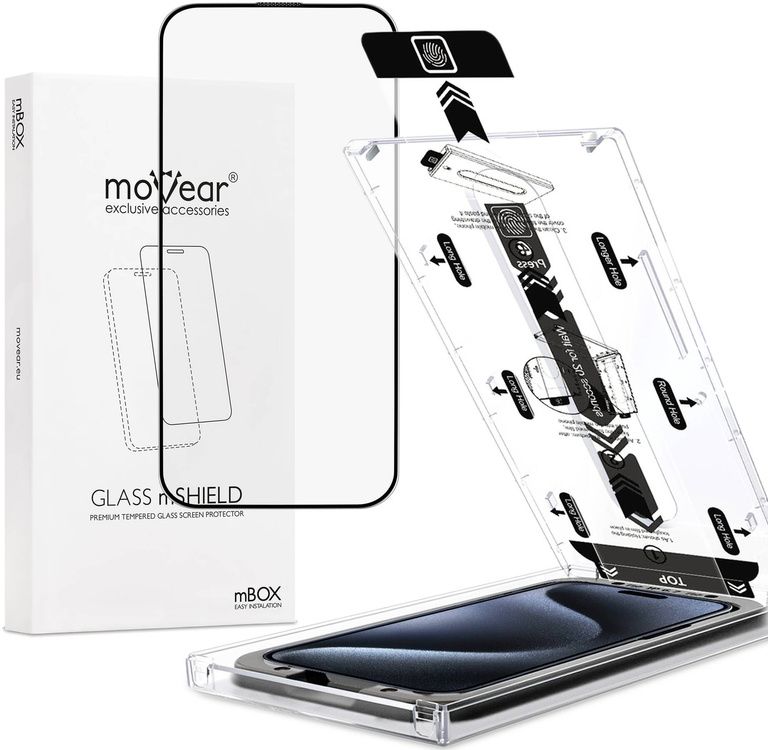 moVear mBOX GLASS mSHIELD 2.5D MAX MATT do Apple iPhone 15 Pro Max (6.7") (Antyrefleksyjne, kompatybilne z etui, z Aplikatorem)