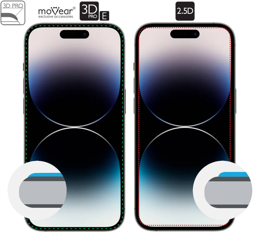 2 szt. | moVear GLASS mSHIELD 3D PRO-E do Apple iPhone 14 Pro (6.1") (kompatybilne z etui)