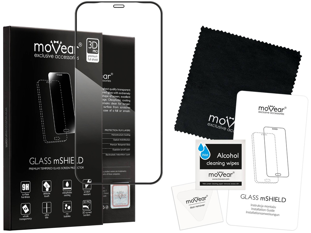moVear GLASS mSHIELD 3D PRO-E do Apple iPhone 12 Pro / 12 (6.1") (kompatybilne z etui)