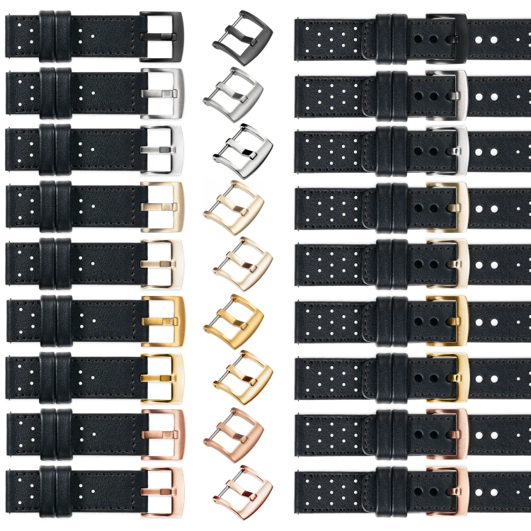 moVear Prestige R2 Skórzany pasek 22mm do Garmin Vivoactive 4, Venu 3/2 | Czarny, czarne przeszycie [rozmiary XS-XXL i klamra do wyboru]