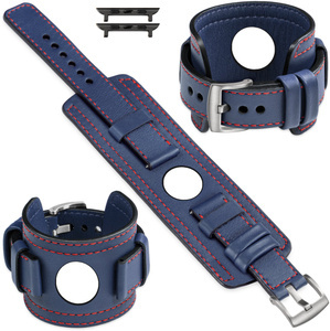 moVear Prestige CW1 Szeroki skórzany pasek 24mm do Apple Watch 10 / 9 / 8 / 7 / 6 / 5 / 4 / SE (46/45/44mm) & Ultra (49mm) | Granatowy, czerwone przeszycie [rozmiary XS-XXL i klamra do wyboru]