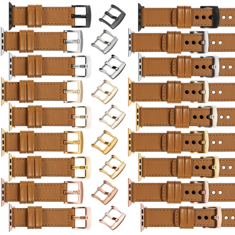 moVear Prestige C1 Skórzany pasek 22mm do Apple Watch 10 / 9 / 8 / 7 / 6 / 5 / 4 / SE (46/45/44mm) & Ultra (49mm) | Jasnobrązowy, jasnobrązowe przeszycie [rozmiary XS-XXL i klamra do wyboru]