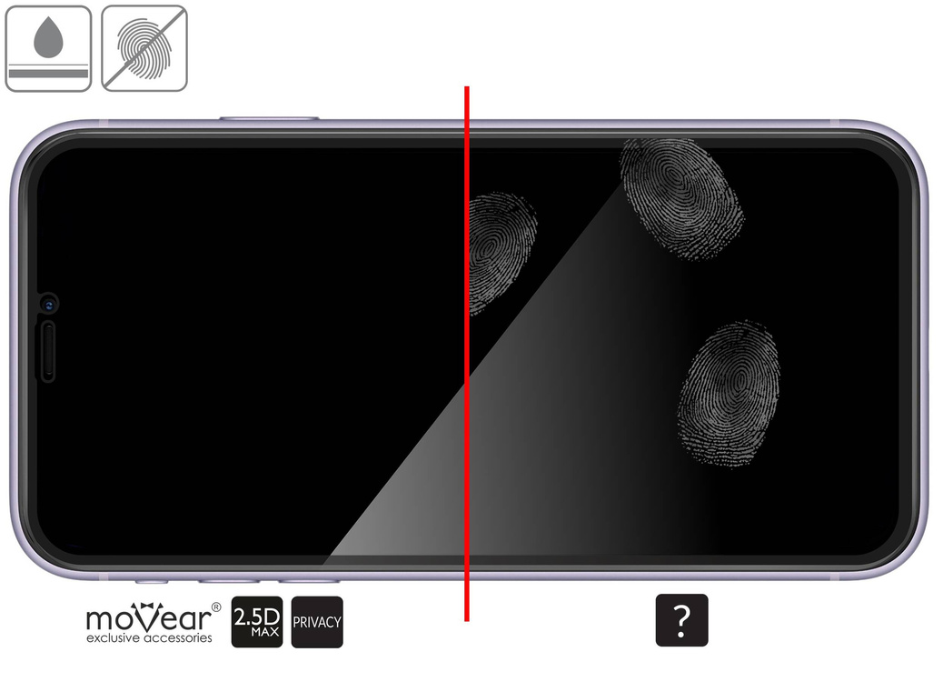 moVear GLASS mSHIELD 2.5D MAX privacy do Apple iPhone 11 Pro Max / Xs MAX (6.5") (Prywatyzujące, kompatybilne z etui)