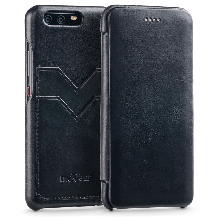 moVear flipSide S+ Skórzane Etui do Huawei P10 | Skóra Vintage | Czarny