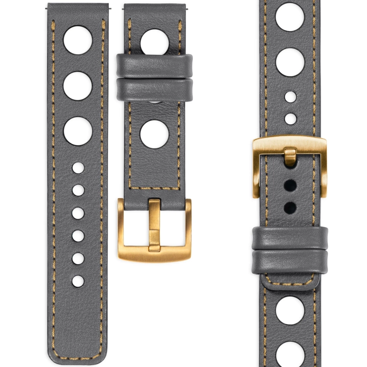 moVear Prestige R1 Skórzany pasek 20mm do zegarka | Szary, złote przeszycie [rozmiary XS-XXL i klamra do wyboru]