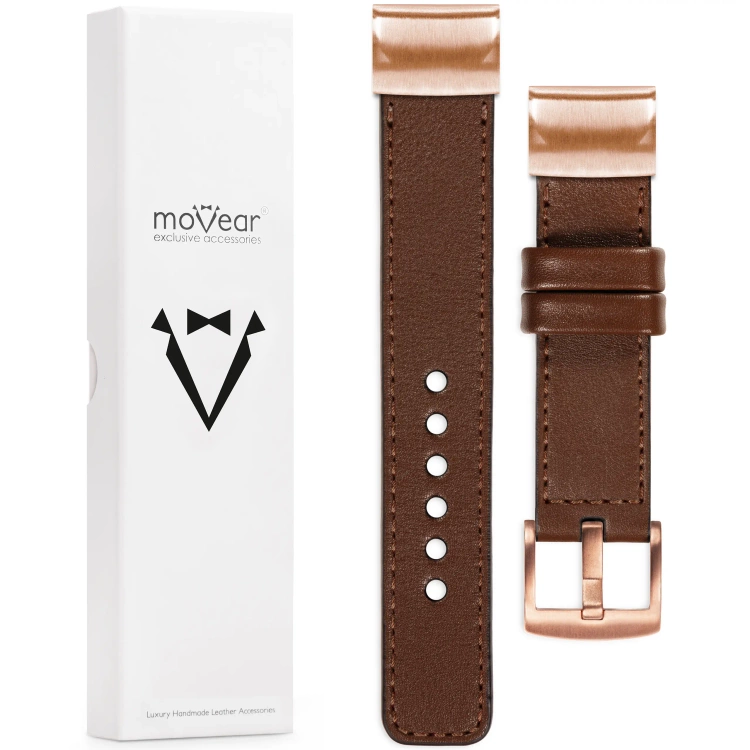 moVear Prestige C1 Skórzany pasek do Garmin QuickFit 20mm (Fenix / Instinct - 43/42/40mm) | Ciemnobrązowy, ciemnobrązowe przeszycie [rozmiary XS-XXL i klamra do wyboru]