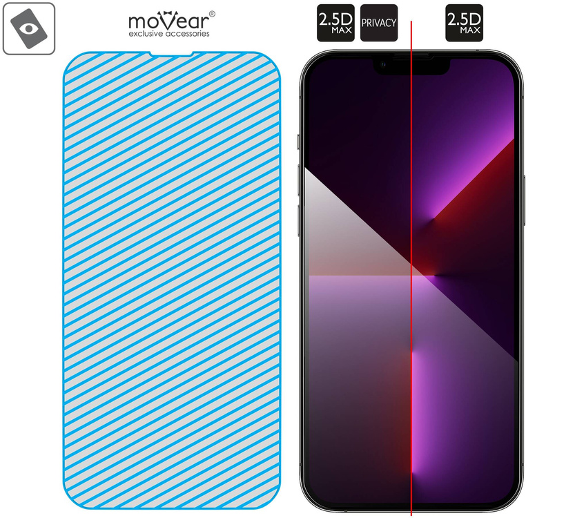 moVear GLASS mSHIELD 2.5D MAX privacy do Apple iPhone 14 Plus / 13 Pro Max (6.7") (Prywatyzujące, kompatybilne z etui)