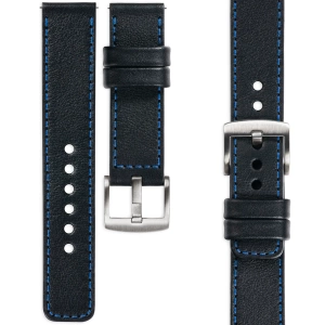 moVear Prestige C1 Skórzany pasek 22mm do zegarka | Czarny, niebieskie przeszycie [rozmiary XS-XXL i klamra do wyboru]