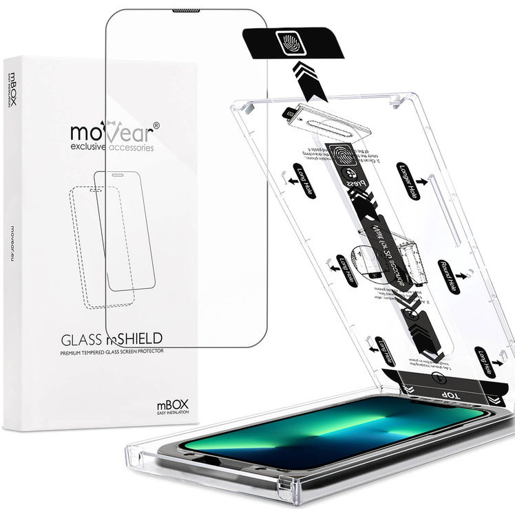 moVear mBOX GLASS mSHIELD 2.5D do Apple iPhone 16e / 14 / 13 / 13 Pro (6.1") (łatwy montaż)