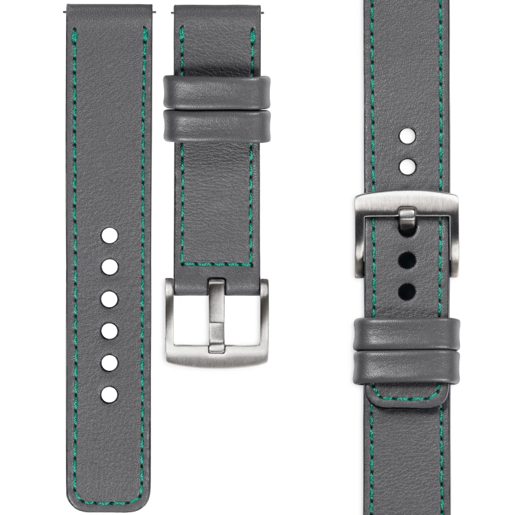 moVear Prestige C1 Skórzany pasek 26mm do zegarka | Szary, turkusowe przeszycie [rozmiary XS-XXL i klamra do wyboru]