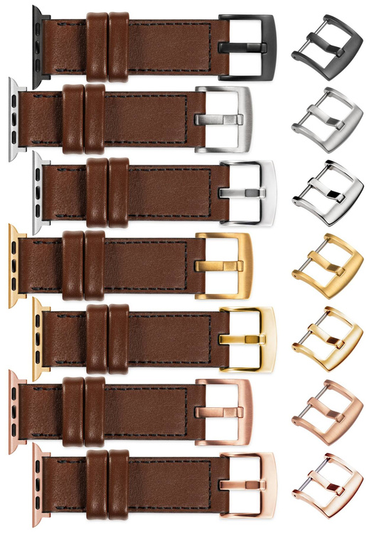 moVear Prestige CW1 Szeroki skórzany pasek 22mm do Apple Watch 10 / 9 / 8 / 7 / 6 / 5 / 4 / SE (46/45/44mm) & Ultra (49mm) | Ciemnobrązowy, czarne przeszycie [rozmiary XS-XXL i klamra do wyboru]
