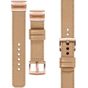 moVear Prestige C1 Skórzany pasek do Garmin QuickFit 20mm (Fenix / Instinct - 43/42/40mm) | Cappuccino, różowe złoto przeszycie [rozmiary XS-XXL i klamra do wyboru]