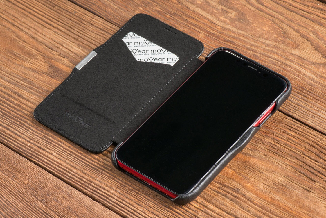 moVear flipSide C skórzane etui do Apple iPhone Xr (6.1") | Skóra naturalna nappa (Czarna)