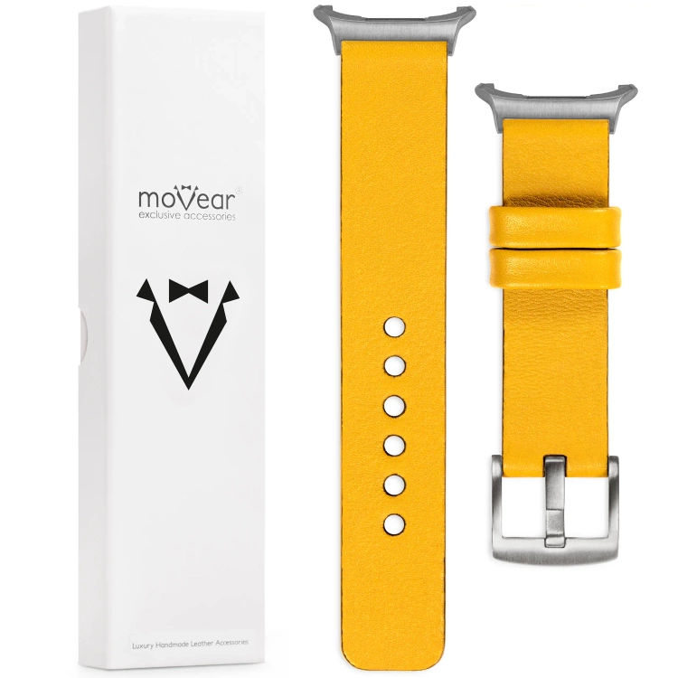 moVear Prestige S1 Skórzany pasek 24mm do Samsung Galaxy Watch Ultra | Żółty [rozmiary XS-XXL i klamra do wyboru]