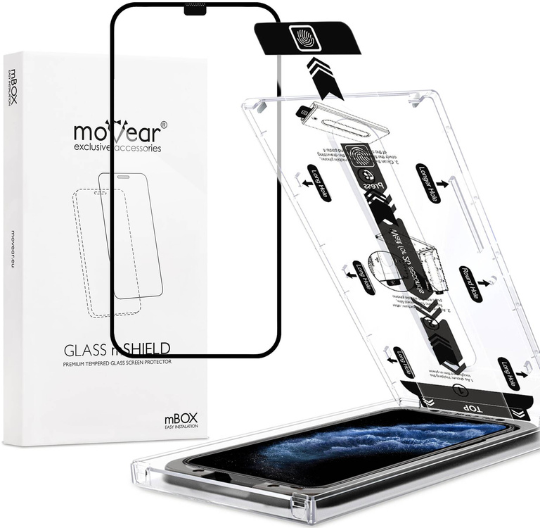 moVear mBOX GLASS mSHIELD 2.5D MAX do Apple iPhone 11 Pro / Xs / X (5.8") (łatwy montaż)