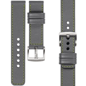 moVear Prestige C1 Skórzany pasek 24mm do zegarka | Szary, limonkowe przeszycie [rozmiary XS-XXL i klamra do wyboru]