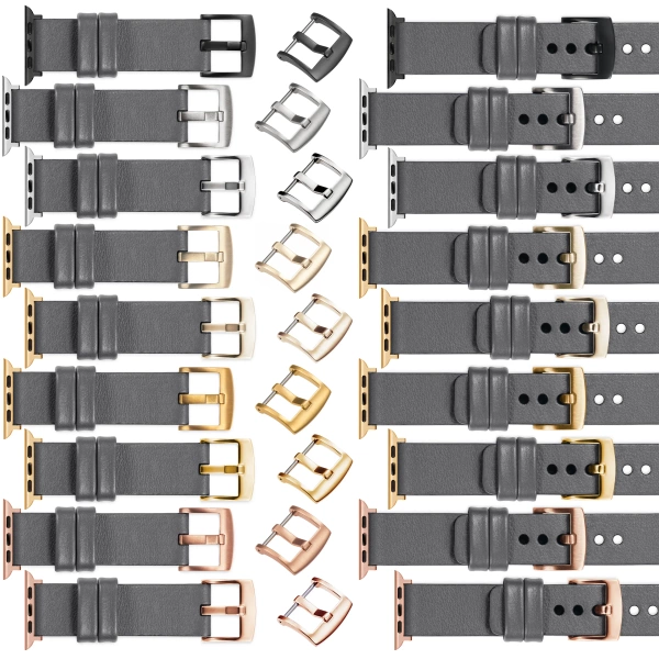 moVear Prestige S1 Skórzany pasek 22mm do Apple Watch 10 / 9 / 8 / 7 / 6 / 5 / 4 / SE (46/45/44mm) & Ultra (49mm) | Szary [adapter i klamra do wyboru]