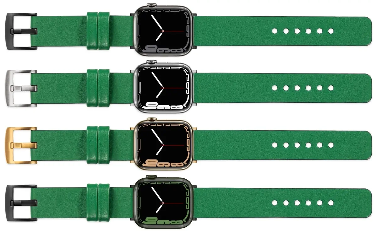 moVear Prestige S1 Skórzany pasek 22mm do Apple Watch 10 / 9 / 8 / 7 / 6 / 5 / 4 / SE (42/41/40mm) | Zielony [adapter i klamra do wyboru]