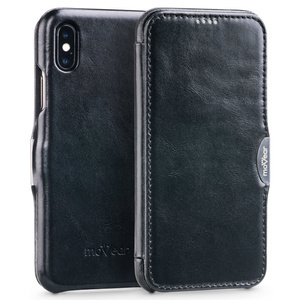 moVear flipSide C skórzane etui do Apple iPhone Xs / X (5.8") | Skóra naturalna vintage (Czarna)