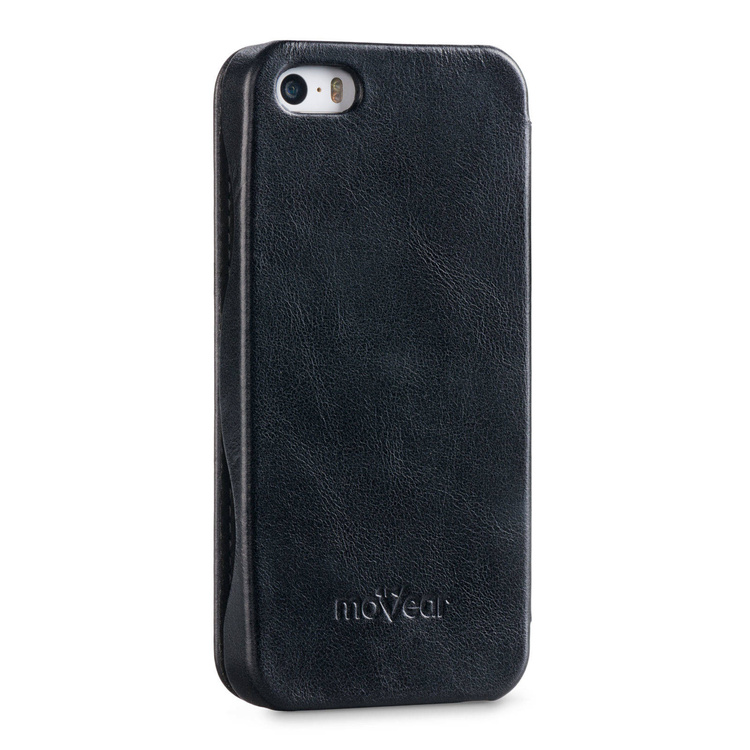 moVear flipSide C Skórzane Etui do Apple iPhone SE / 5s / 5 | Skóra Vintage | Czarny