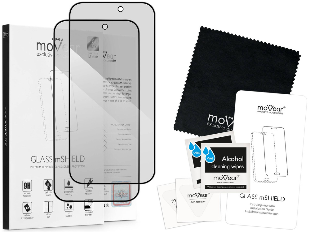 2 szt. | moVear GLASS mSHIELD 2.5D MAX privacy do Apple iPhone 14 Pro Max (6.7") (Prywatyzujące, kompatybilne z etui)