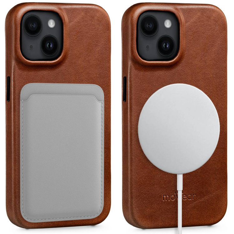 moVear flipSide 4S skórzane etui do Apple iPhone 14 (6,1") | Skóra naturalna olejowana (Ciemnobrązowa)