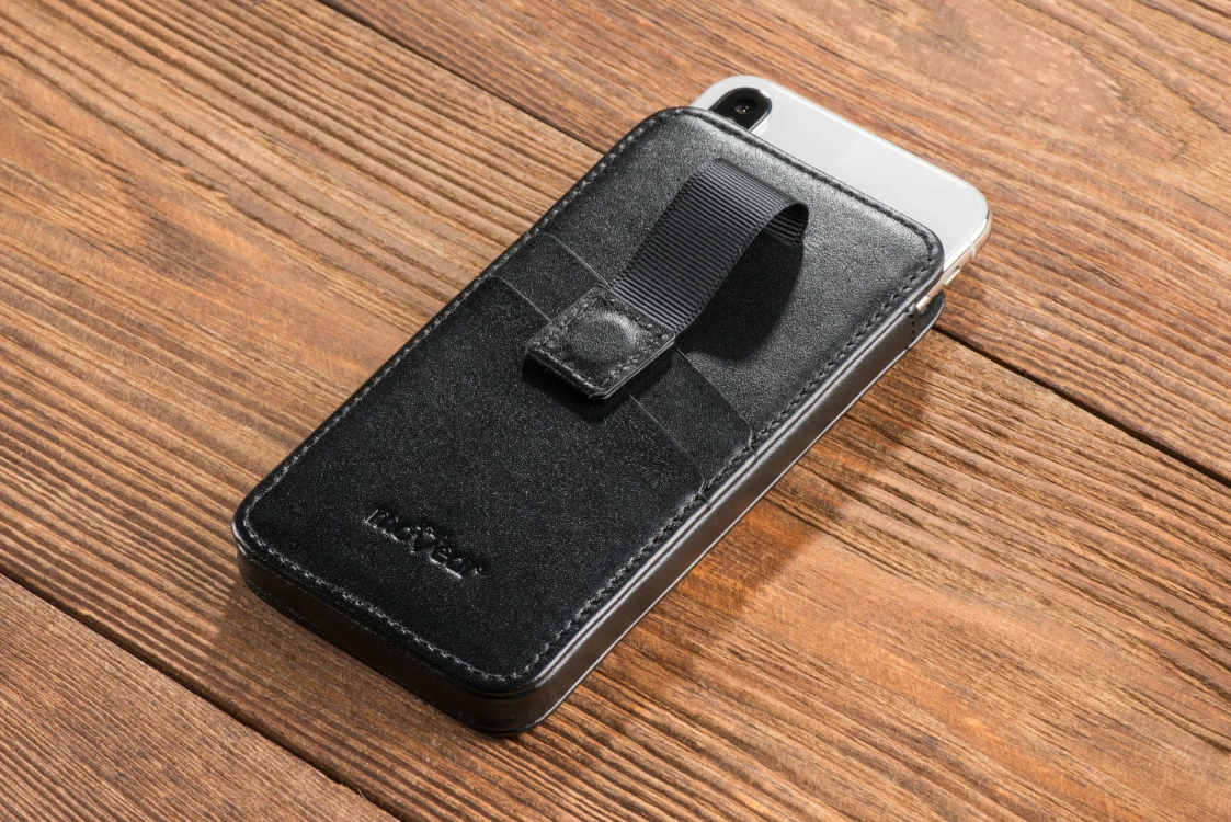moVear pocketCase C+ skórzana wsuwka do Apple iPhone 13 Mini / 12 Mini / SE 2020 / 8 / 7 / 6 | Skóra naturalna gładka (Czarna)