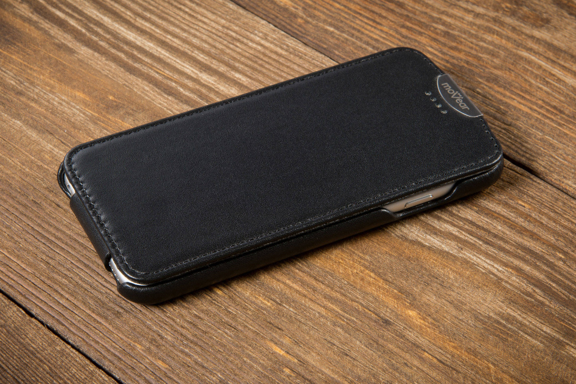 moVear flipDown C+ Skórzane Etui do Apple iPhone 6 / 6s | Skóra Gładka | Czarny