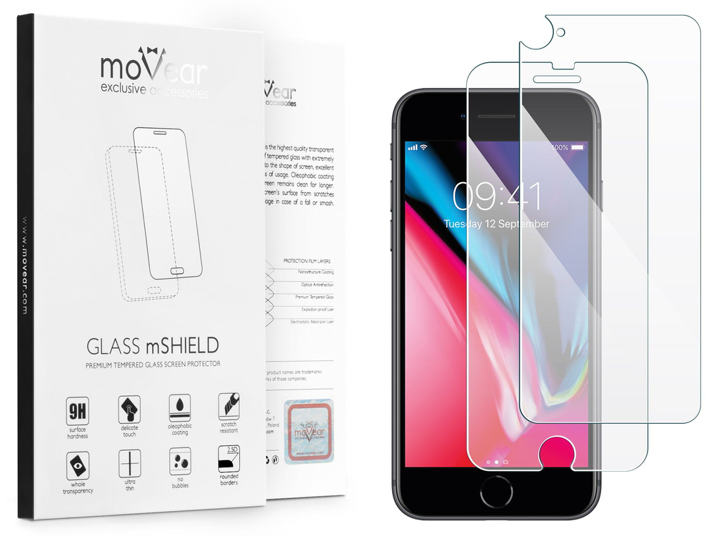 moVear GLASS mSHIELD 2.5D na Apple iPhone 8 | Szkło Hartowane (Przód + Tył)