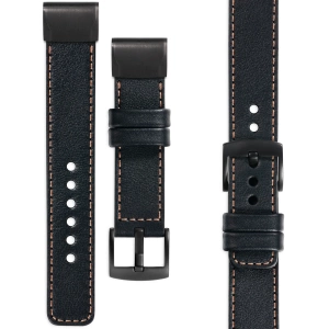 moVear Prestige C1 Skórzany pasek do Garmin QuickFit 22mm (Fenix / Forerunner / Epix / Instinct / Enduro / Quatix / MARQ - 47/45mm) | Czarny, różowe złoto przeszycie [rozmiary XS-XXL i klamra do wyboru]