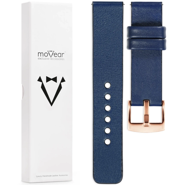 moVear Prestige S1 Skórzany pasek 20mm do Huawei Watch GT 3 2 1 / Pro (43/42mm) | Granatowy [rozmiary XS-XXL i klamra do wyboru]