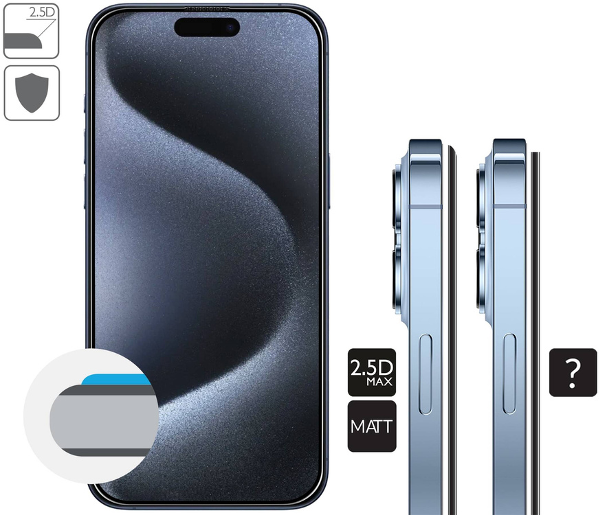 2 szt. | moVear mBOX GLASS mSHIELD 2.5D MAX MATT do Apple iPhone 15 Pro Max (6.7") (Antyrefleksyjne, kompatybilne z etui, z Aplikatorem)