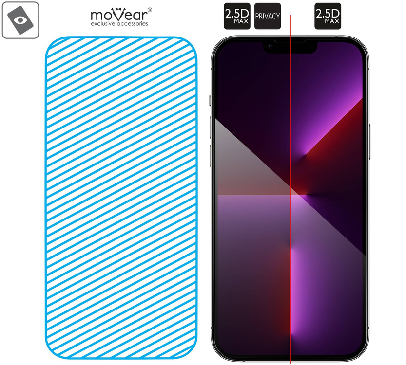 moVear mBOX GLASS mSHIELD 2.5D MAX privacy do Apple iPhone 14 Plus / 13 Pro Max (6.7") (Anty spy, z Aplikatorem)