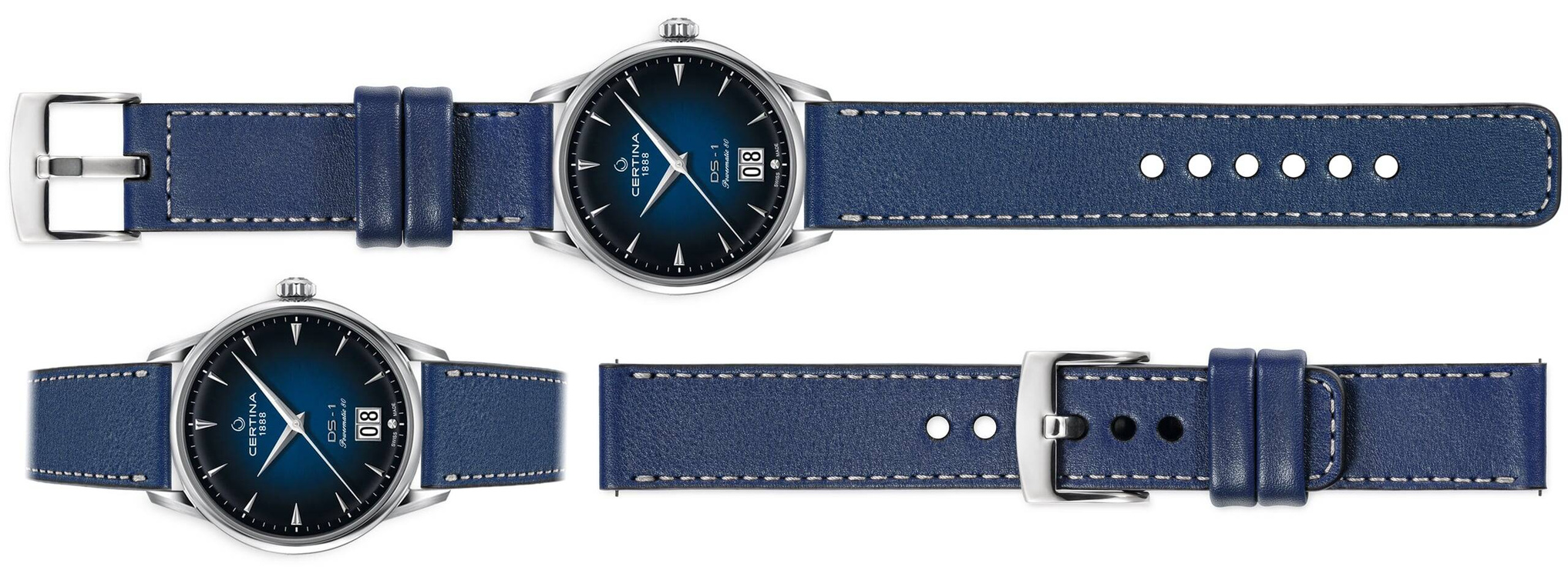 moVear Prestige C1 Skórzany pasek 20mm do Certina DS-1 Big Date C029.426.16.041.00 | Granatowy, srebrne przeszycie [rozmiary XS-XXL]