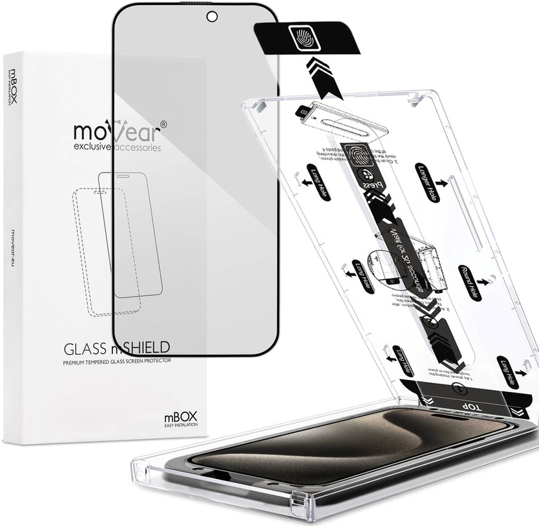 moVear mBOX GLASS mSHIELD 2.5D MAX privacy do Apple iPhone 15 Pro (6.1") (Anty spy, z Aplikatorem)