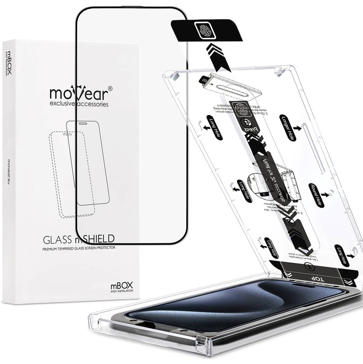 moVear mBOX GLASS mSHIELD 2.5D MAX MATT do Apple iPhone 15 Pro Max (6.7") (Antyrefleksyjne, kompatybilne z etui, z Aplikatorem)