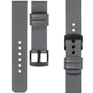 moVear Prestige C1 Skórzany pasek 24mm do zegarka | Szary, błękitne przeszycie [rozmiary XS-XXL i klamra do wyboru]