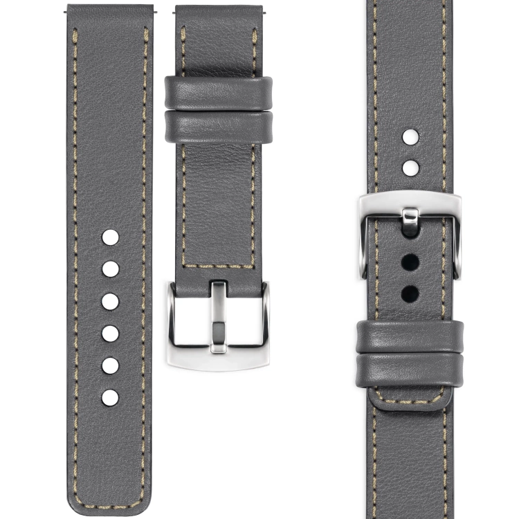 moVear Prestige C1 Skórzany pasek 18mm do zegarka | Szary, kremowe przeszycie [rozmiary XS-XXL i klamra do wyboru]