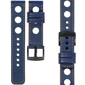 moVear Prestige R1 Skórzany pasek 24mm do zegarka | Granatowy, pomarańczowe przeszycie [rozmiary XS-XXL i klamra do wyboru]