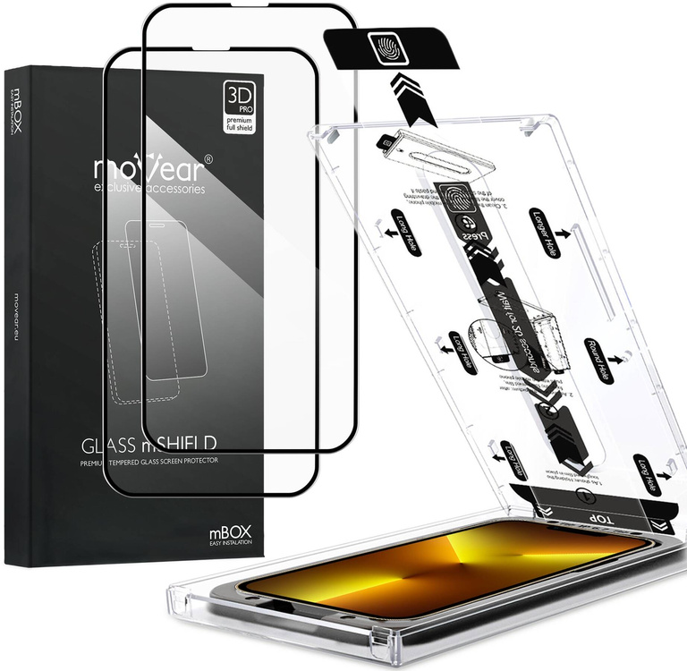 2 szt. | moVear mBOX GLASS mSHIELD 3D PRO do Apple iPhone 16e / 14 / 13 / 13 Pro (6.1") (łatwy montaż)