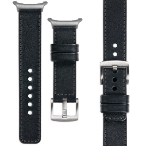 moVear Prestige C1 Skórzany pasek 24mm do Samsung Galaxy Watch Ultra | Czarny, grafitowe przeszycie [rozmiary XS-XXL i klamra do wyboru]