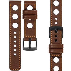 moVear Prestige R1 Skórzany pasek 20mm do zegarka | Ciemnobrązowy, pomarańczowe przeszycie [rozmiary XS-XXL i klamra do wyboru]
