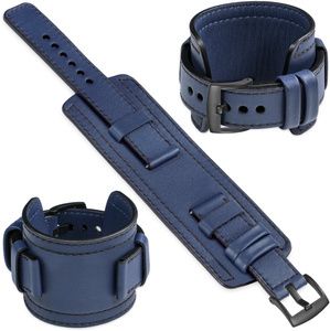 moVear Prestige CW1 Szeroki skórzany pasek 18mm do zegarka | Granatowy, czarne przeszycie [rozmiary XS-XXL i klamra do wyboru]