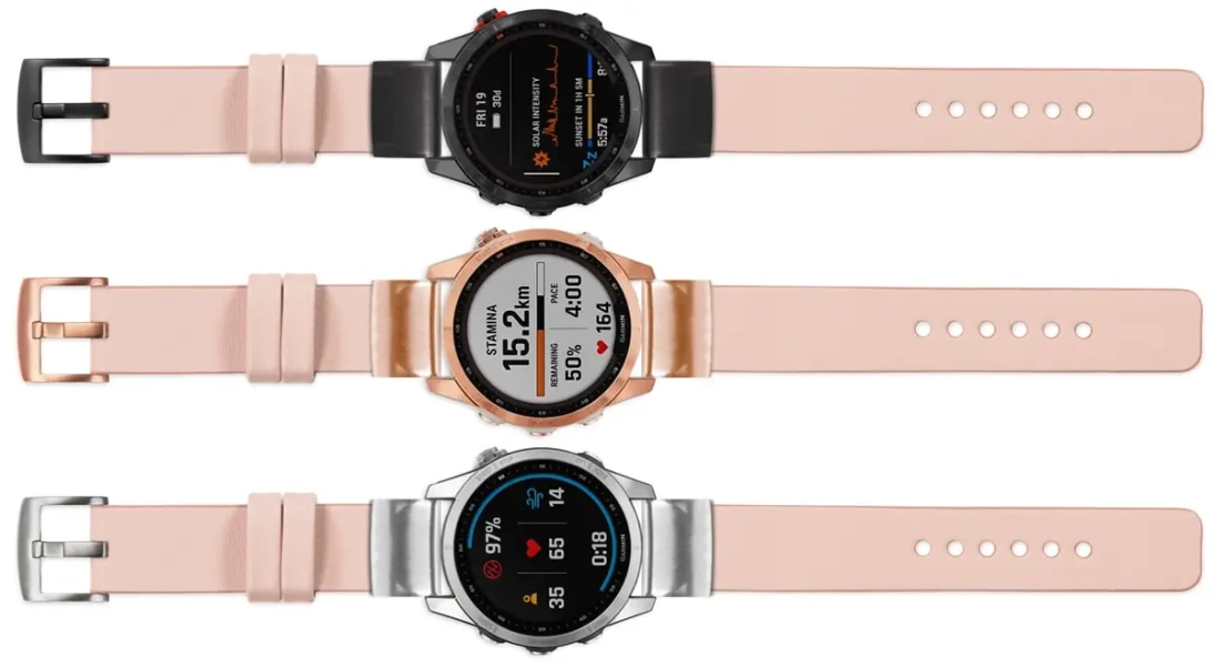 moVear Prestige S1 Skórzany pasek do Garmin QuickFit 22mm (Fenix / Forerunner / Epix / Instinct / Enduro / Quatix / MARQ - 47/45mm) | Różowy cielisty [rozmiary XS-XXL i klamra do wyboru]