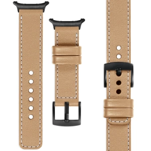 moVear Prestige C1 Skórzany pasek 22mm do Samsung Galaxy Watch Ultra | Cappuccino, białe przeszycie [rozmiary XS-XXL i klamra do wyboru]