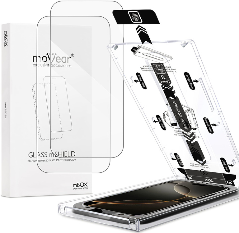 2 szt. | moVear mBOX GLASS mSHIELD 2.5D do Apple iPhone 17 Pro / 17 / 16 Pro (6.3") (łatwy montaż)