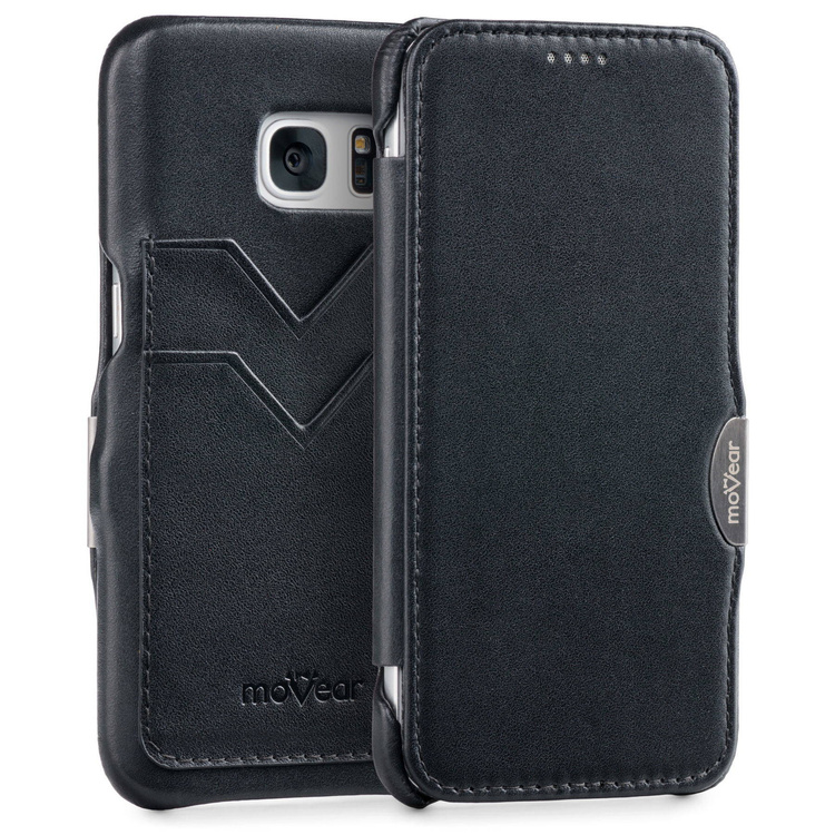 moVear flipSide C+ Skórzane Etui do Samsung Galaxy S7 | Skóra Gładka | Czarny