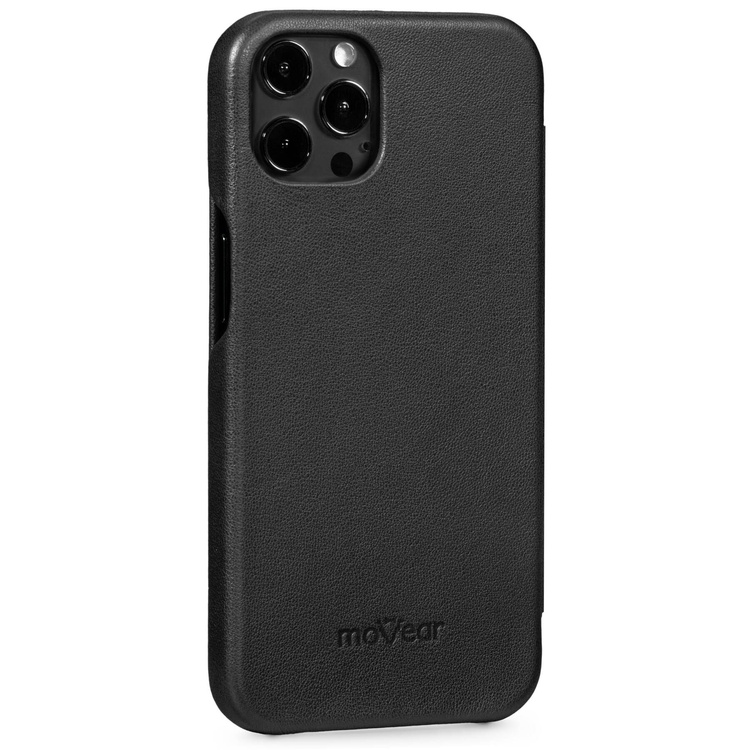 moVear flipSide S skórzane etui do Apple iPhone 12 Pro / 12 (6.1") | Skóra naturalna gładka (Czarna)