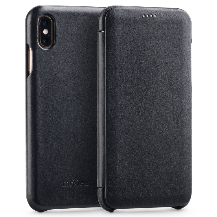 moVear flipSide S skórzane etui do Apple iPhone Xs MAX (6.5") | Skóra naturalna gładka (Czarna)